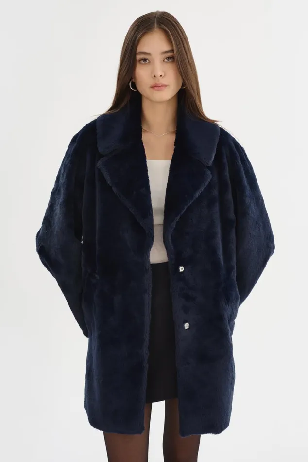 Women LINNEA Faux Fur Coat Dark Navy LAMARQUE Faux Fur