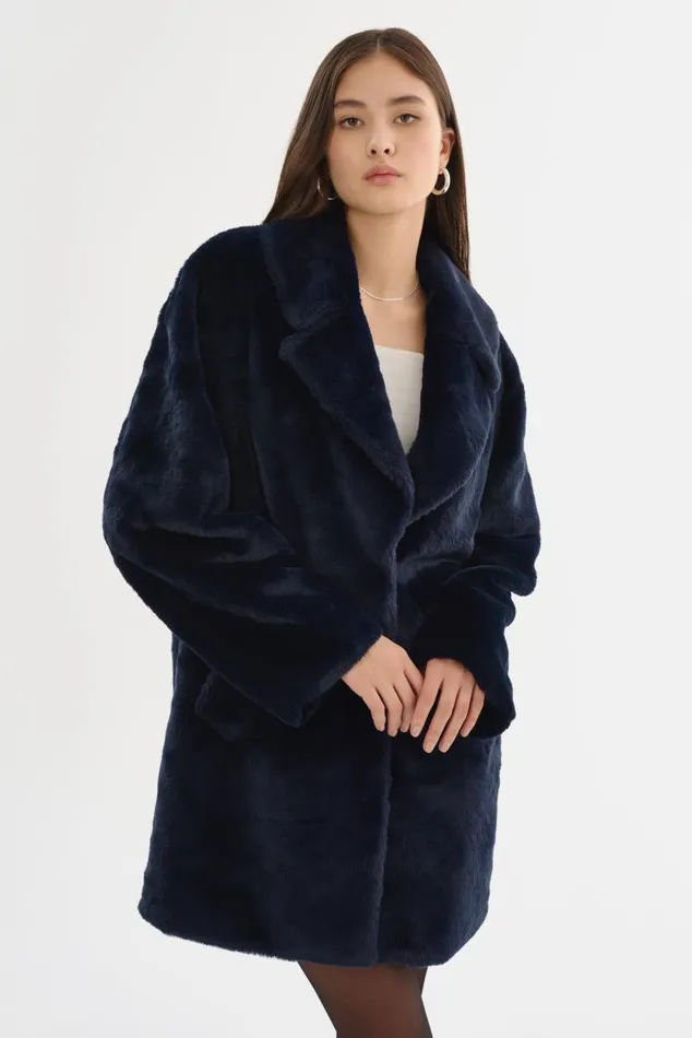 Women LINNEA Faux Fur Coat Dark Navy LAMARQUE Faux Fur