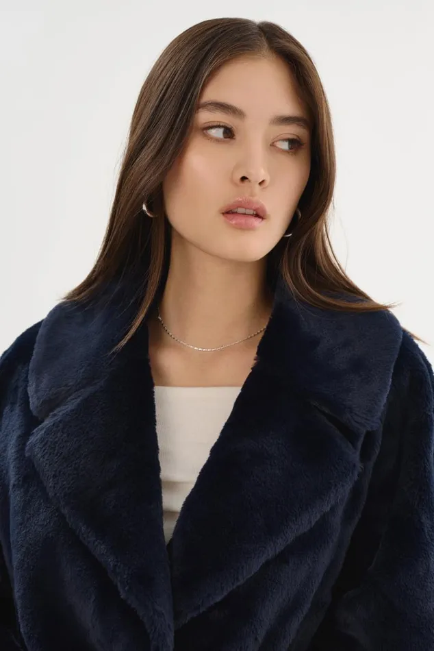 Women LINNEA Faux Fur Coat Dark Navy LAMARQUE Faux Fur