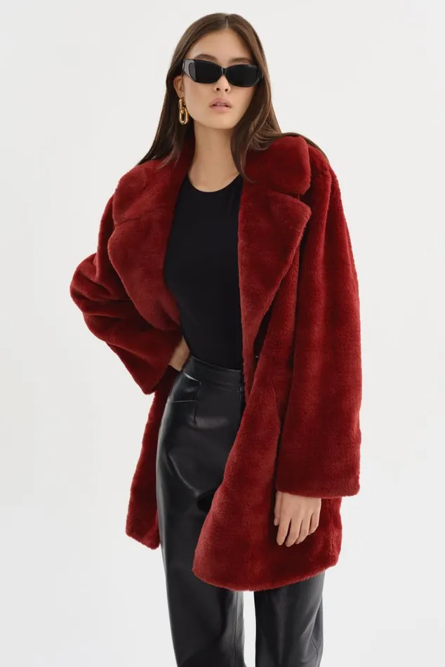 Women LINNEA Faux Fur Coat Maroon LAMARQUE Faux Fur Women LINNEA Faux Fur Coat Maroon LAMARQUE Faux Fur
