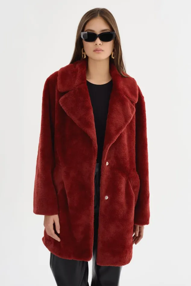 Women LINNEA Faux Fur Coat Maroon LAMARQUE Faux Fur Women LINNEA Faux Fur Coat Maroon LAMARQUE Faux Fur