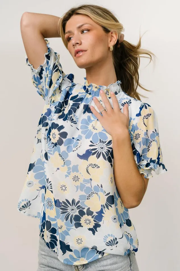 Women Lisa Ruffle Sleeve Top Blue Floral Baltic Born Blouses and Shirts Women Lisa Ruffle Sleeve Top Blue Floral Baltic Born Blouses and Shirts