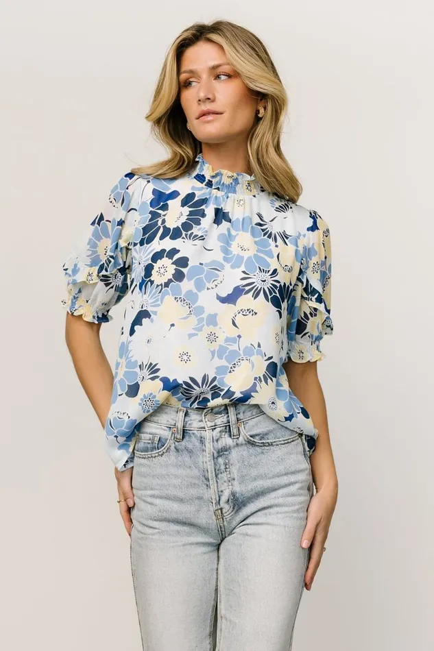 Women Lisa Ruffle Sleeve Top Blue Floral Baltic Born Blouses and Shirts Women Lisa Ruffle Sleeve Top Blue Floral Baltic Born Blouses and Shirts
