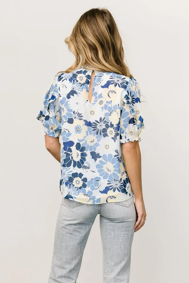 Women Lisa Ruffle Sleeve Top Blue Floral Baltic Born Blouses and Shirts Women Lisa Ruffle Sleeve Top Blue Floral Baltic Born Blouses and Shirts