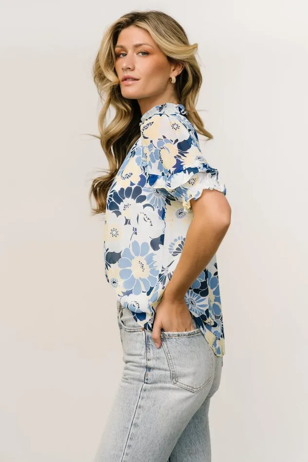 Women Lisa Ruffle Sleeve Top Blue Floral Baltic Born Blouses and Shirts Women Lisa Ruffle Sleeve Top Blue Floral Baltic Born Blouses and Shirts