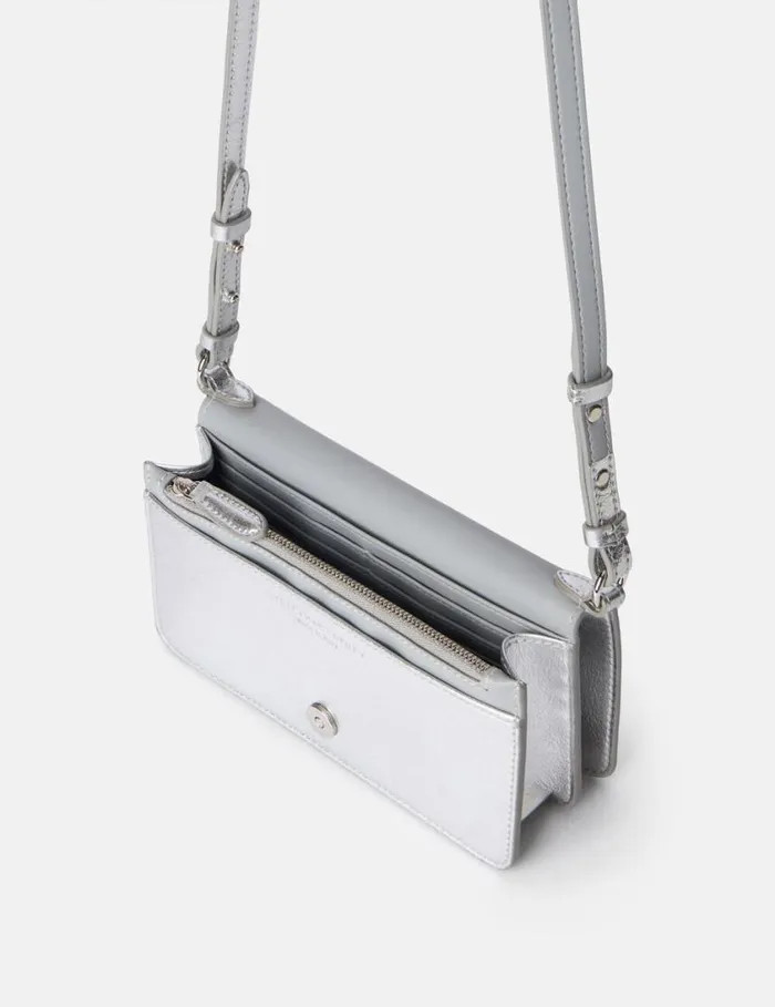 Women Logo Crossbody Wallet Metallic Silver Stella McCartney Crossbody Bags Women Logo Crossbody Wallet Metallic Silver Stella McCartney Crossbody Bags