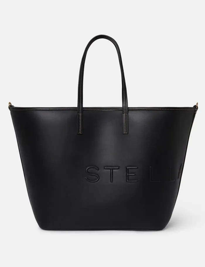 Women Logo Monochrome Large Tote Bag Pitch Black Stella McCartney TopHandle Bags