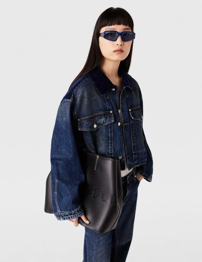 Women Logo Monochrome Large Tote Bag Pitch Black Stella McCartney TopHandle Bags Women Logo Monochrome Large Tote Bag Pitch Black Stella McCartney TopHandle Bags