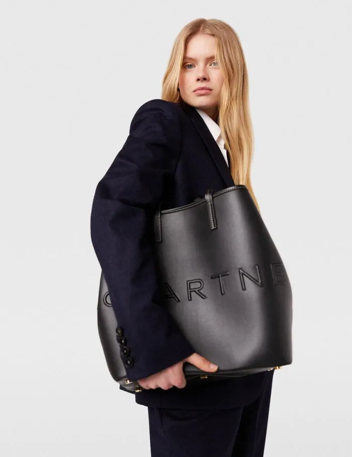 Women Logo Monochrome Large Tote Bag Pitch Black Stella McCartney TopHandle Bags Women Logo Monochrome Large Tote Bag Pitch Black Stella McCartney TopHandle Bags