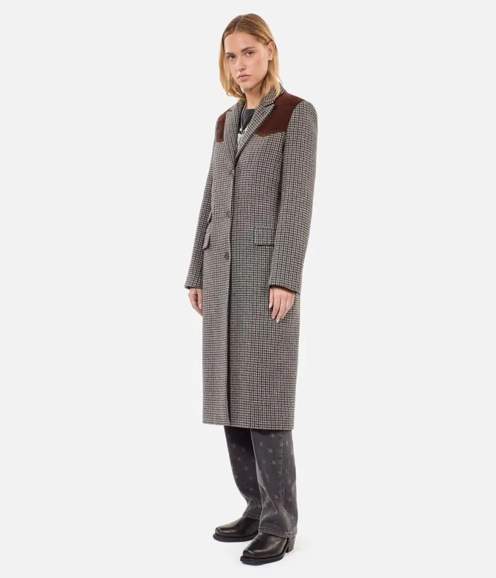 Women Long Black And White Houndstooth Coat THE KOOPLES Coats and Jackets