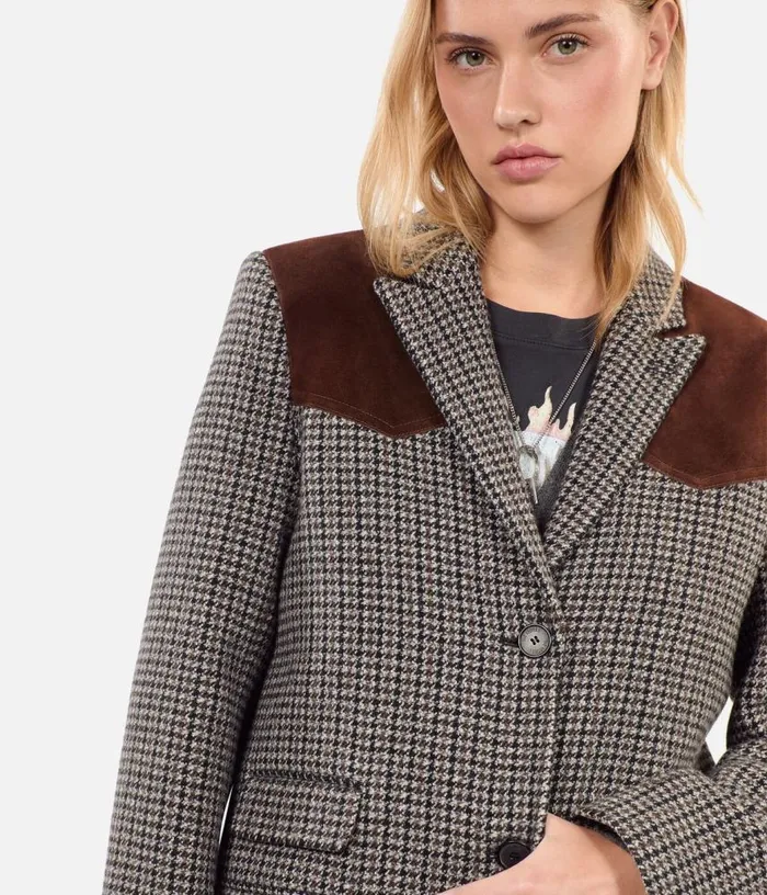 Women Long Black And White Houndstooth Coat THE KOOPLES Coats and Jackets