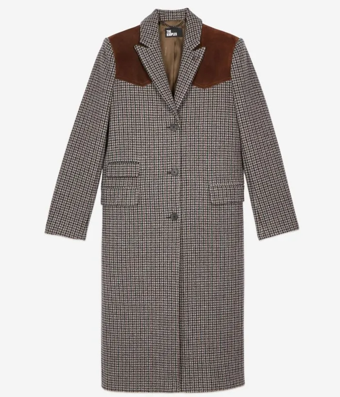 Women Long Black And White Houndstooth Coat THE KOOPLES Coats and Jackets