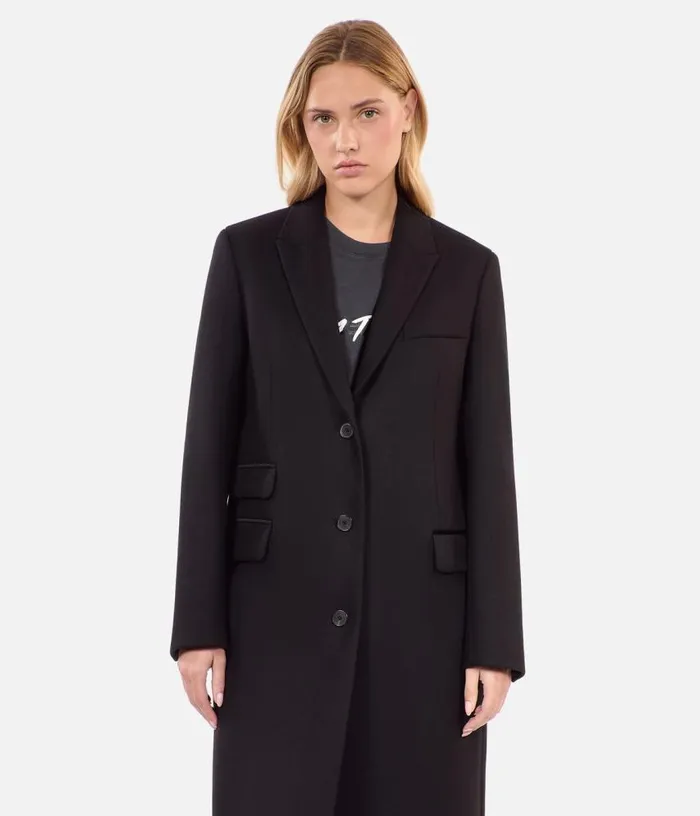 Women Long Black Woolblend Coat THE KOOPLES Coats and Jackets