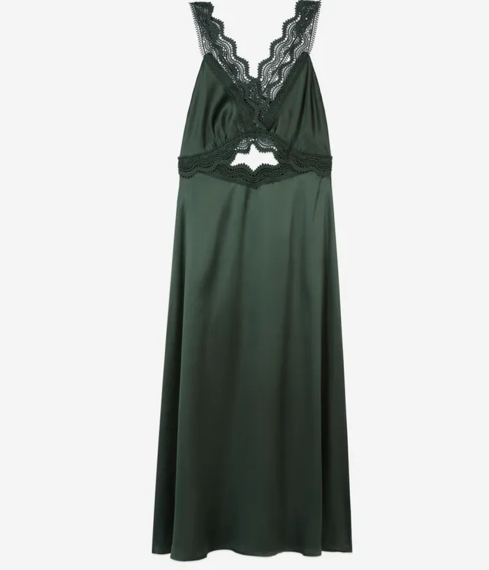 Women Long Green Slip Dress With Guipure THE KOOPLES Dresses and Jumpsuits