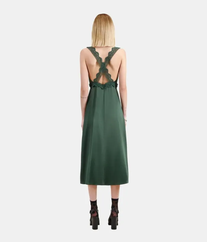Women Long Green Slip Dress With Guipure THE KOOPLES Dresses and Jumpsuits