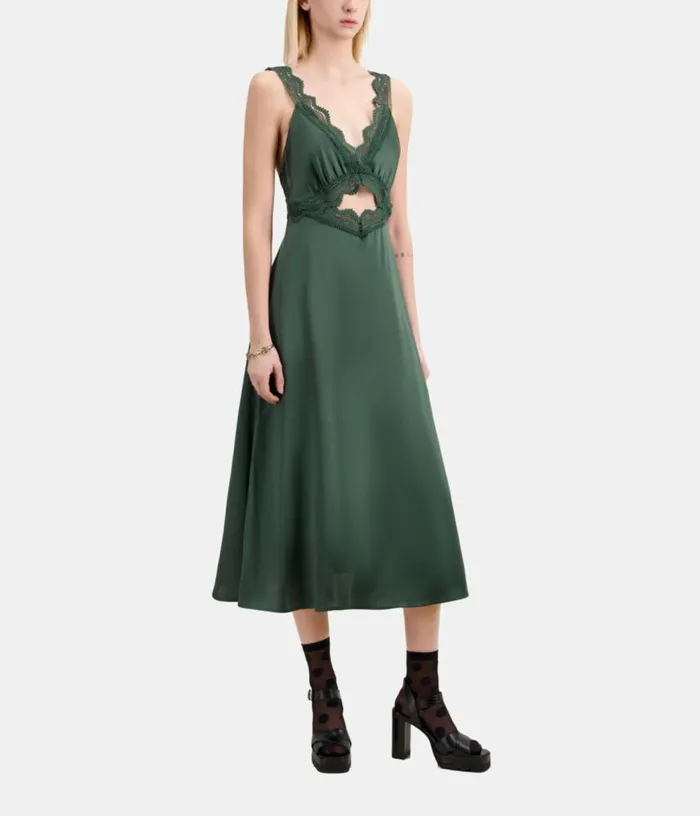 Women Long Green Slip Dress With Guipure THE KOOPLES Dresses and Jumpsuits