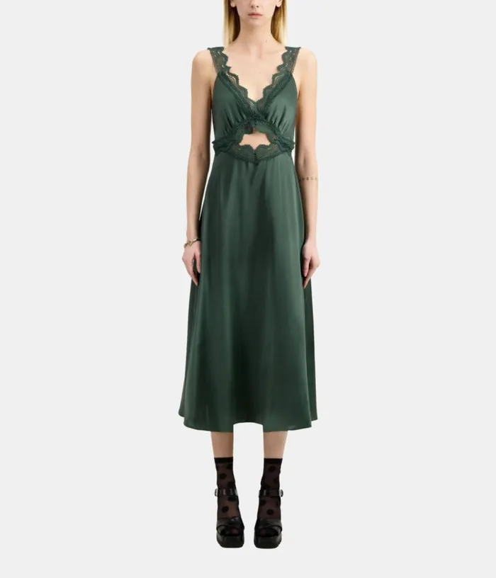 Women Long Green Slip Dress With Guipure THE KOOPLES Dresses and Jumpsuits