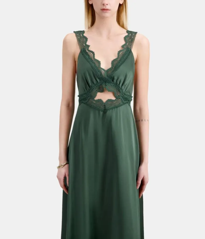 Women Long Green Slip Dress With Guipure THE KOOPLES Dresses and Jumpsuits