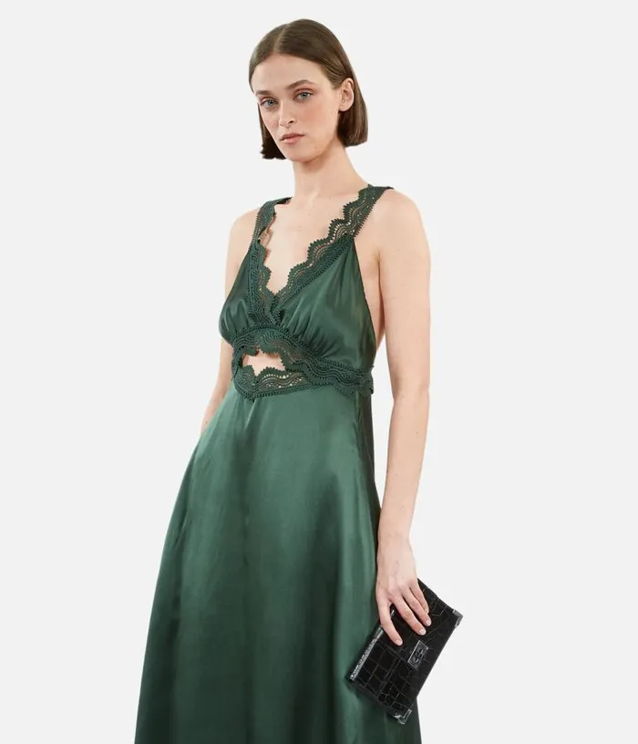 Women Long Green Slip Dress With Guipure THE KOOPLES Dresses and Jumpsuits
