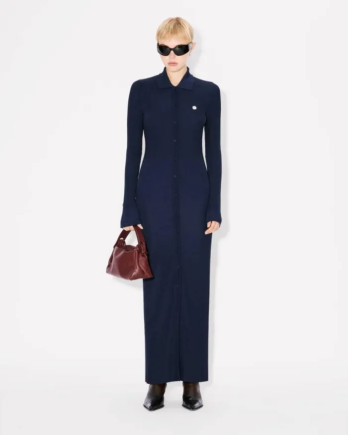 Women Long Rib Cardigan Dress Blue Black Kenzo Dresses And Skirts