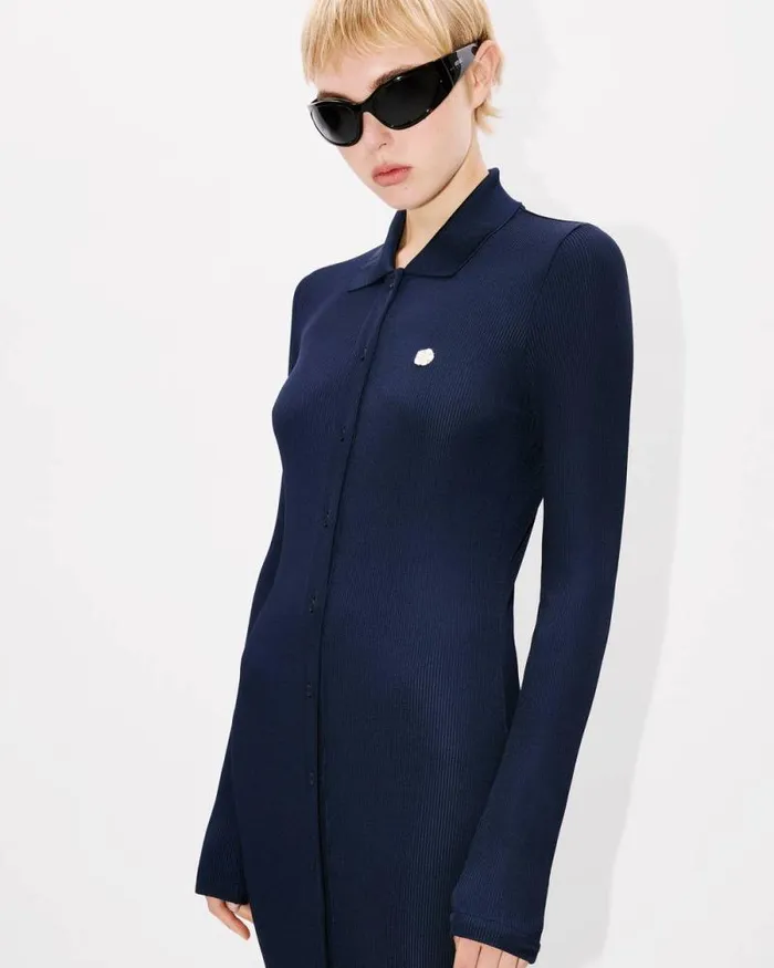Women Long Rib Cardigan Dress Blue Black Kenzo Dresses And Skirts