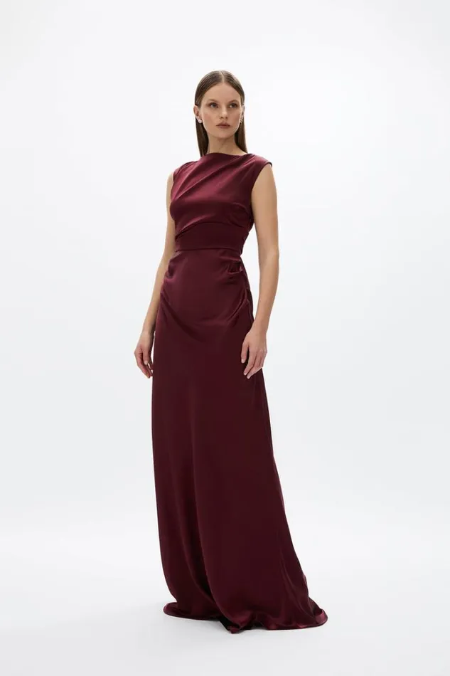 Women Long Sleeve Dresses Rachel Gilbert Mabel Gown Merlot Women Long Sleeve Dresses Rachel Gilbert Mabel Gown Merlot