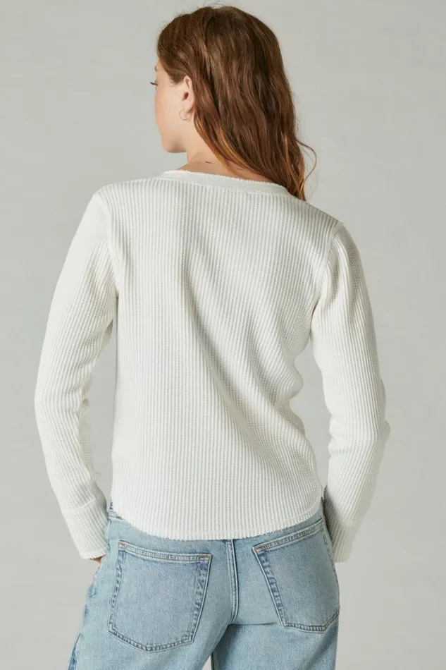 Women Lucky Brand All Tops Chunky Cropped Raw Edge Henley Whisper White