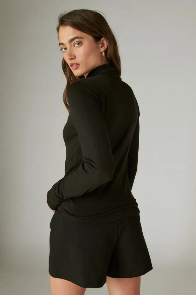 Women Lucky Brand All Tops Mock Neck Layering Top Jet Black