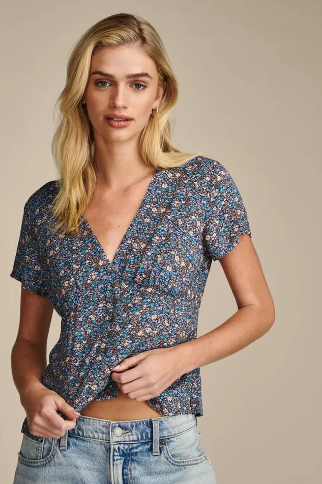 Women Lucky Brand All Tops Printed Button Front Top Indigo Multi