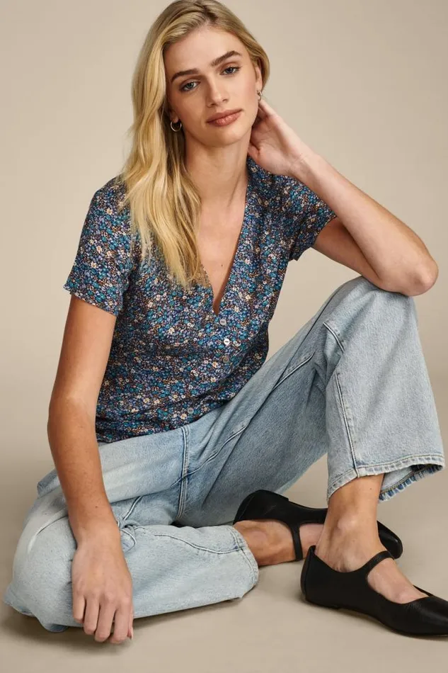 Women Lucky Brand All Tops Printed Button Front Top Indigo Multi