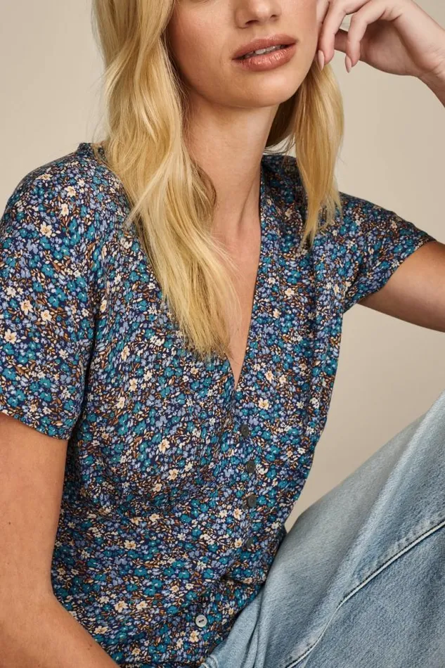 Women Lucky Brand All Tops Printed Button Front Top Indigo Multi