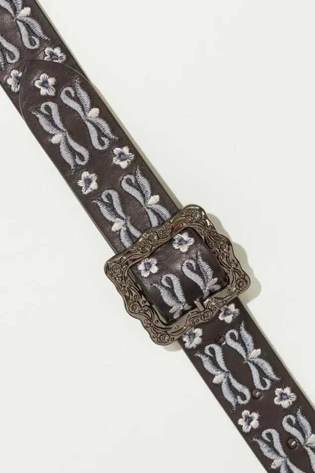 Women Lucky Brand Belts Daisy And Ribbon Embroidered Belt Black Women Lucky Brand Belts Daisy And Ribbon Embroidered Belt Black