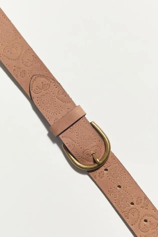 Women Lucky Brand Belts Paisley Embossed Belt Medium Brown