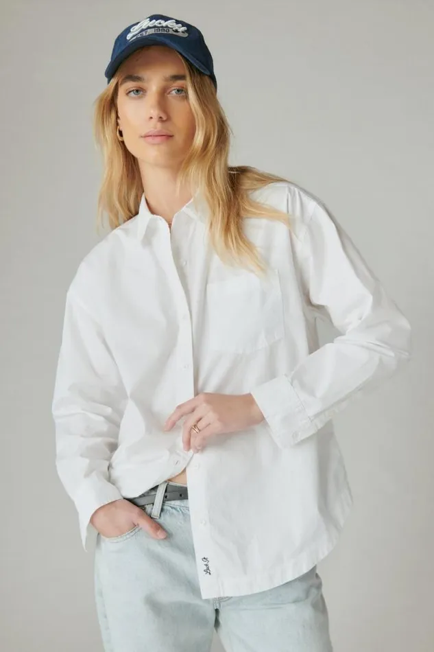 Women Lucky Brand Blouses The Oversized Poplin Button Down Bright White
