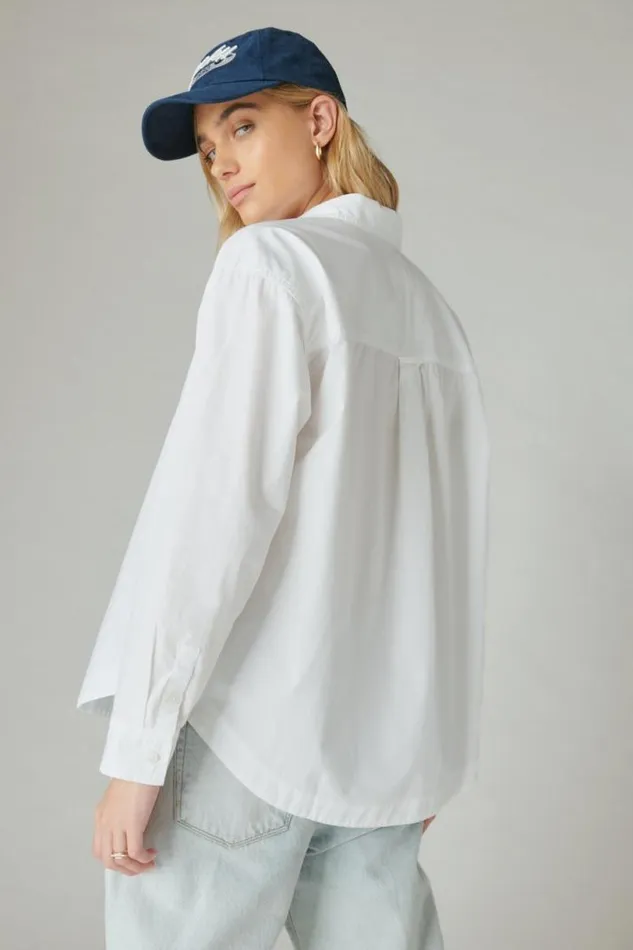 Women Lucky Brand Blouses The Oversized Poplin Button Down Bright White