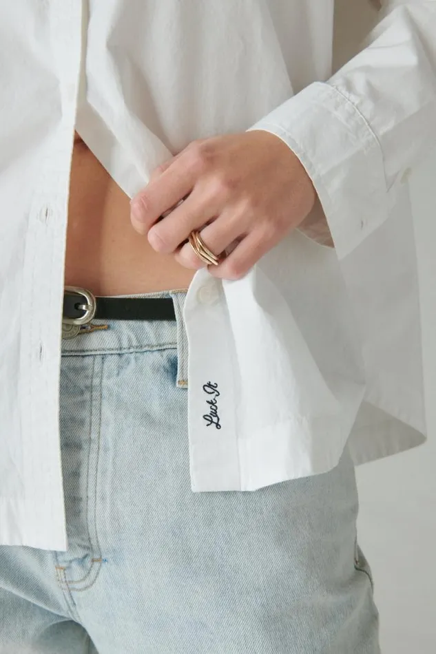Women Lucky Brand Blouses The Oversized Poplin Button Down Bright White