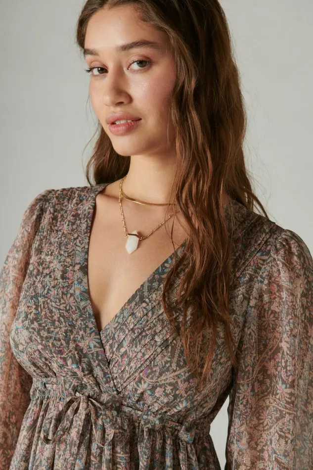 Women Lucky Brand Dresses Printed Chiffon Mini Dress Misty Rose Paisley