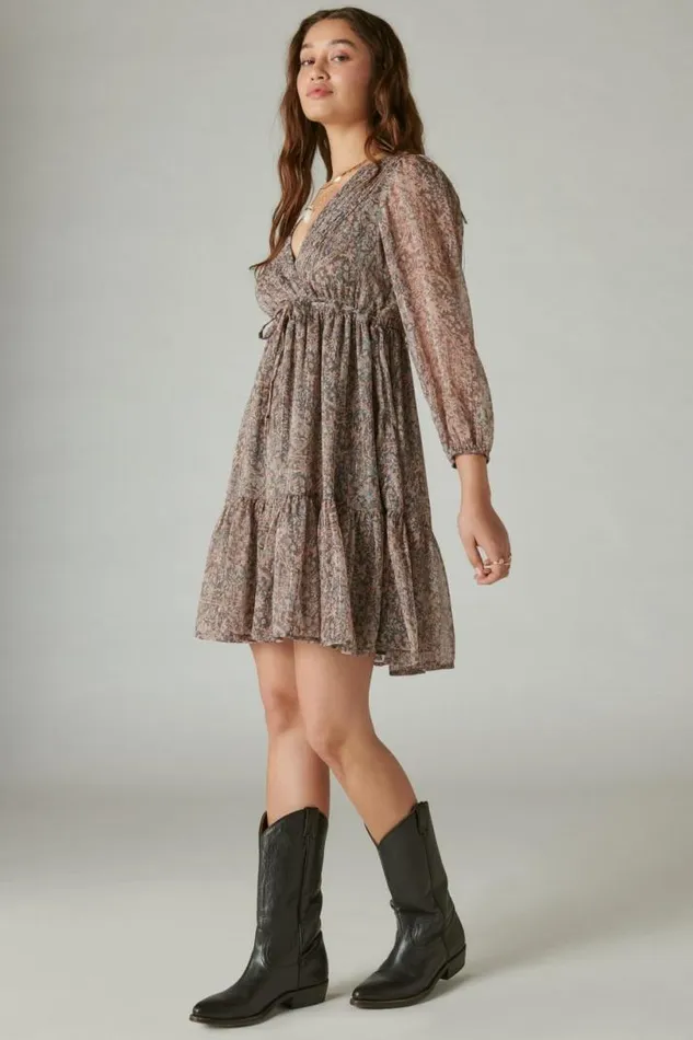 Women Lucky Brand Dresses Printed Chiffon Mini Dress Misty Rose Paisley