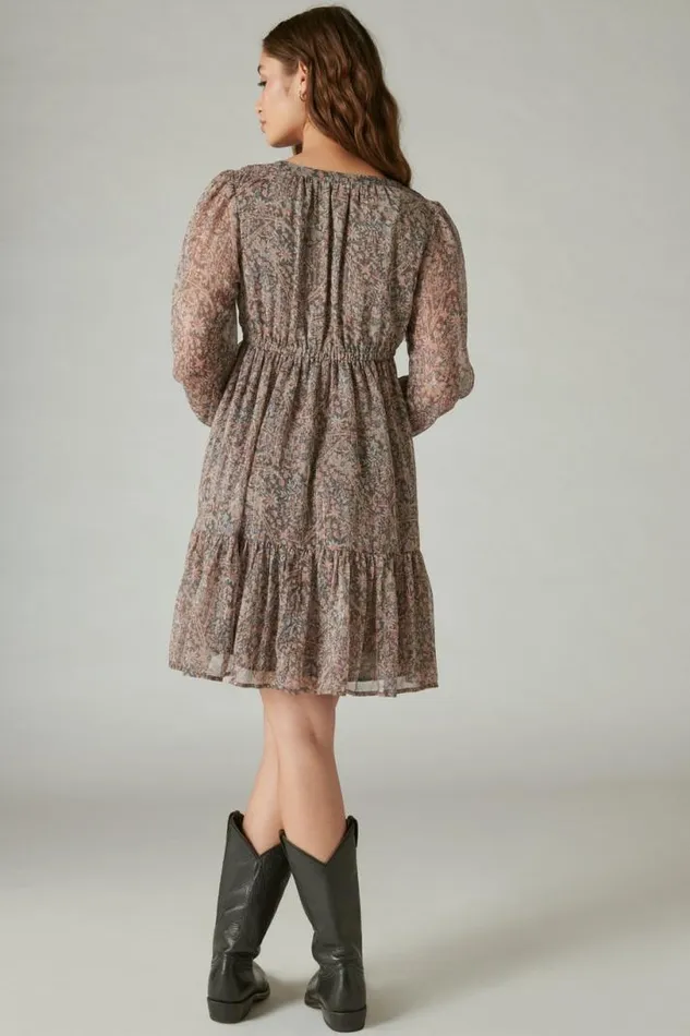 Women Lucky Brand Dresses Printed Chiffon Mini Dress Misty Rose Paisley
