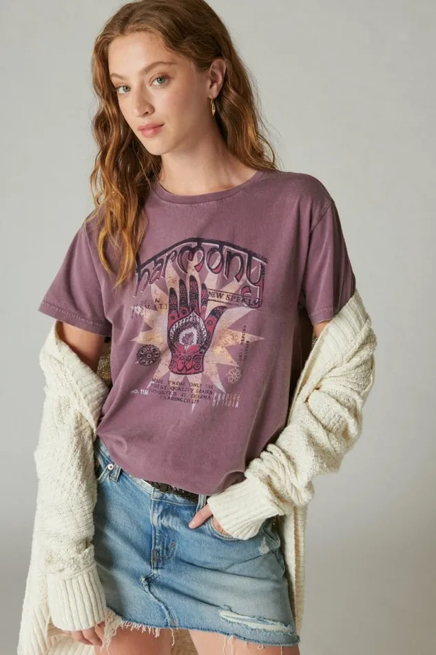 Women Lucky Brand Graphic Tees Harmony Hamsa Berry Conserve