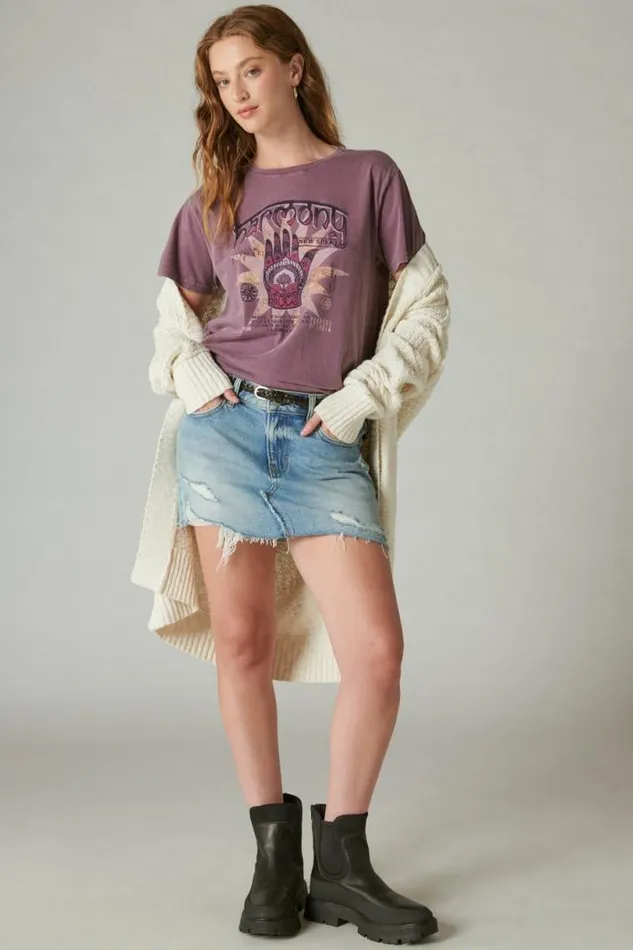 Women Lucky Brand Graphic Tees Harmony Hamsa Berry Conserve