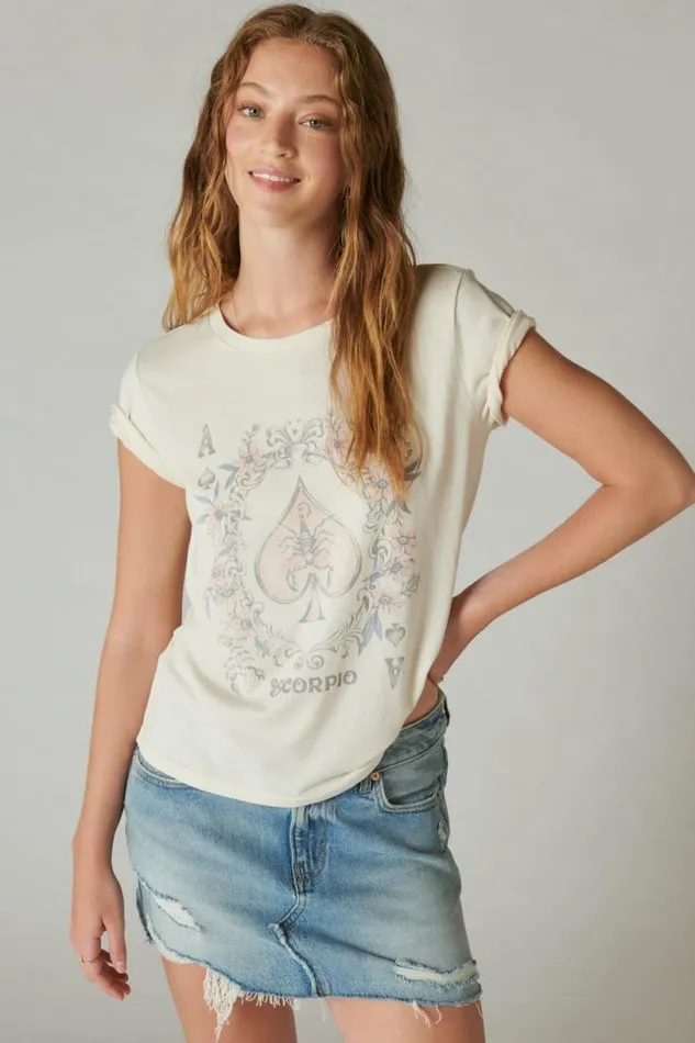 Women Lucky Brand Graphic Tees Scorpio Classic Crew Pearled Ivory