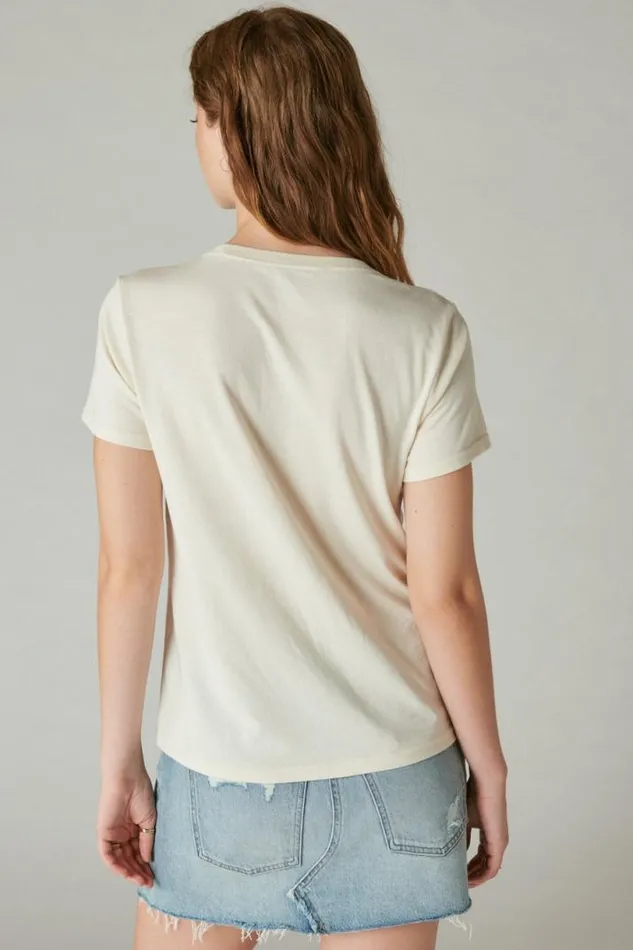 Women Lucky Brand Graphic Tees Scorpio Classic Crew Pearled Ivory