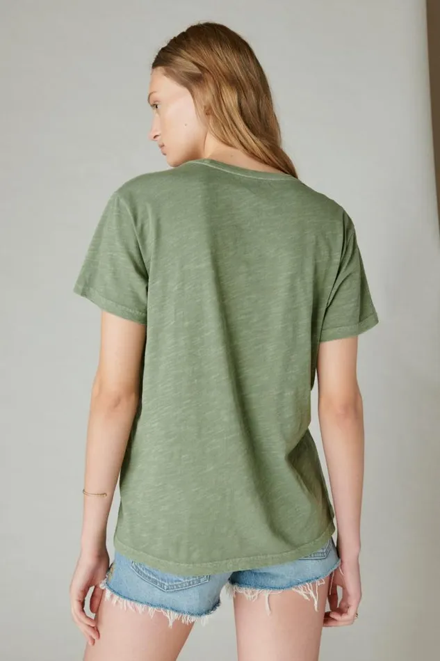 Women Lucky Brand Graphic Tees Yosemite Boyfriend Tee Army Green
