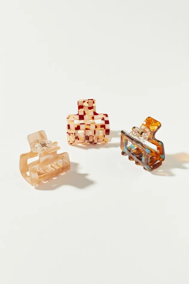 Women Lucky Brand Hair Accessories Mini Checkered Claw Set Multi