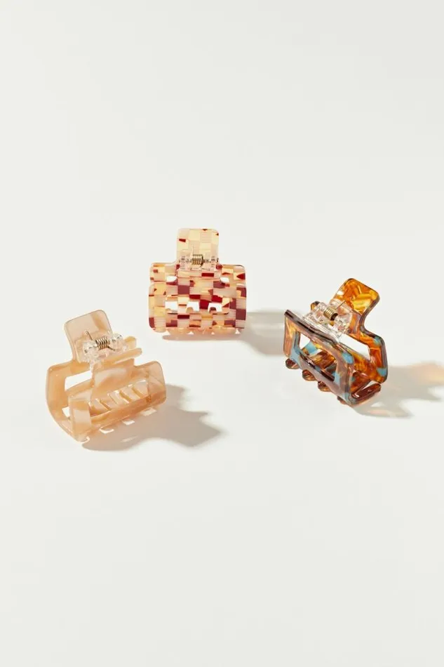 Women Lucky Brand Hair Accessories Mini Checkered Claw Set Multi