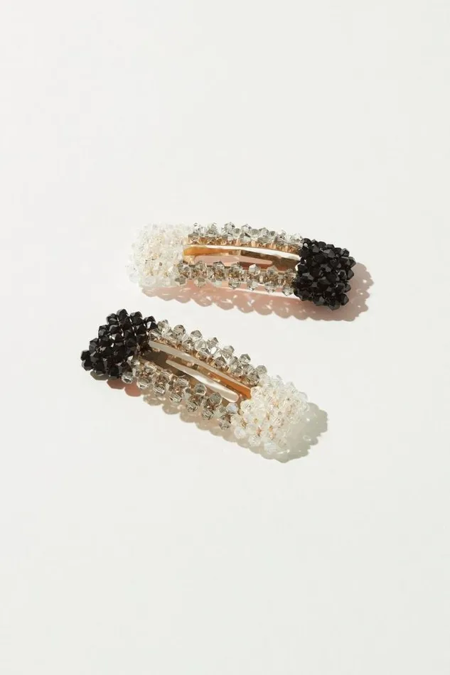 Women Lucky Brand Hair Accessories Sparkle and Shine Beaded Barrette Set Black