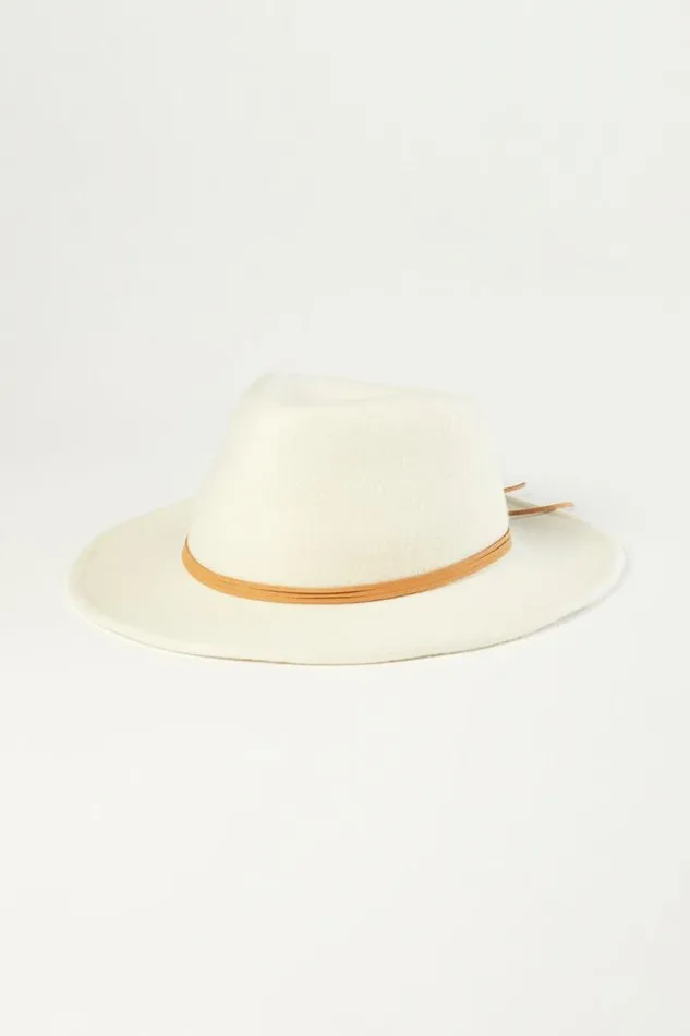 Women Lucky Brand Hats Leather Tie Cowboy Hat Open Whitenatural