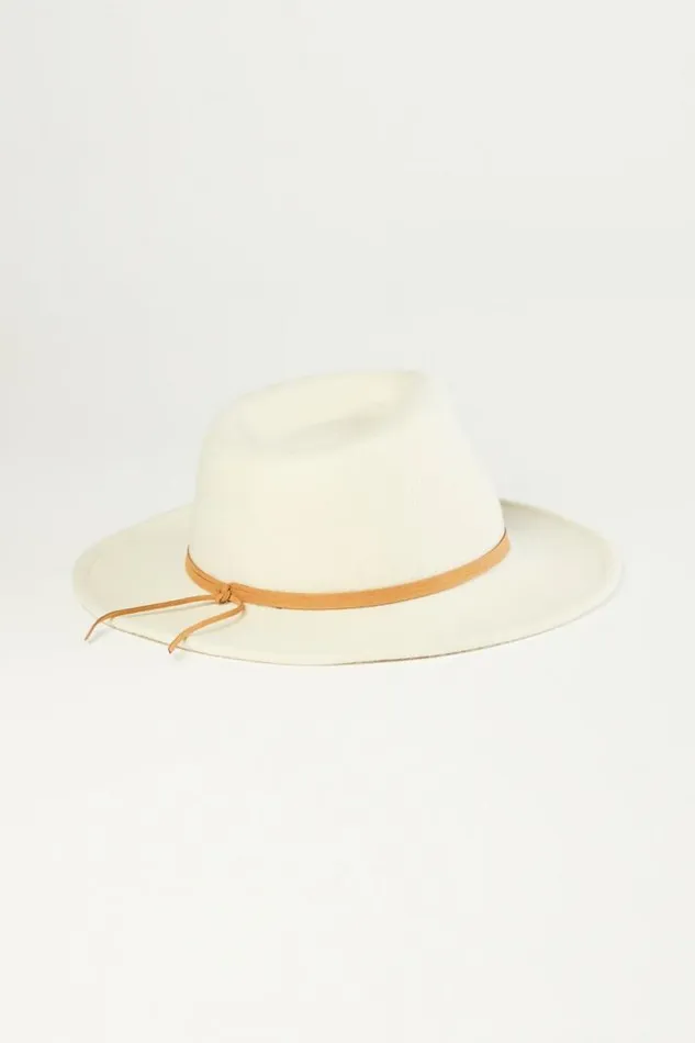 Women Lucky Brand Hats Leather Tie Cowboy Hat Open Whitenatural