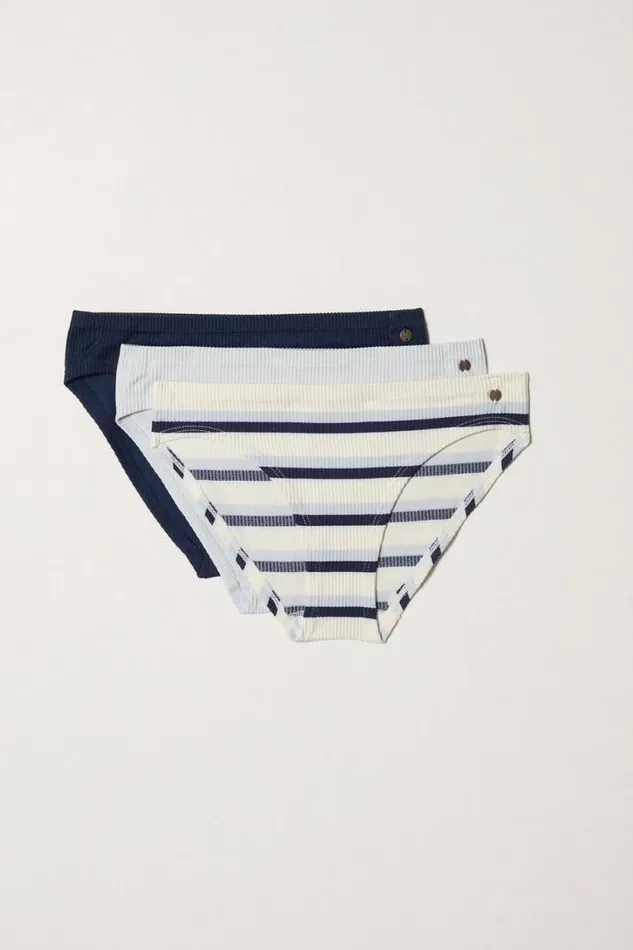 Women Lucky Brand Intimates and Sleepwear Blue Striped Bikini Set Of 3 Buff